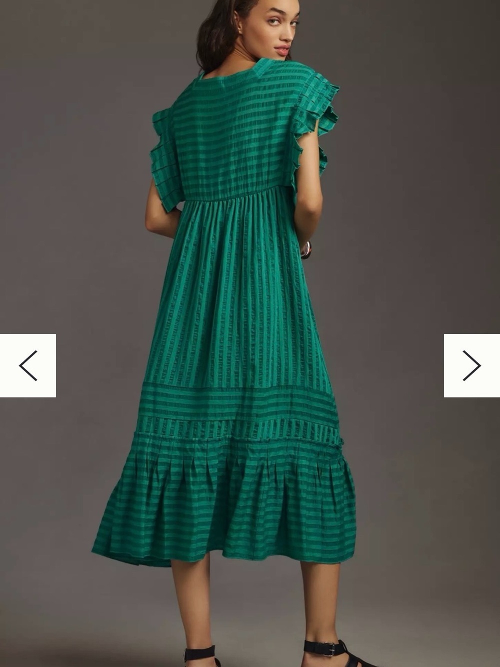 Anthropologie Teal Green V‑Neck Ruffle Midi Dress - Picture 3 of 7